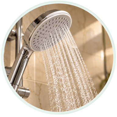 Step 1: Water flows from the showerhead.
